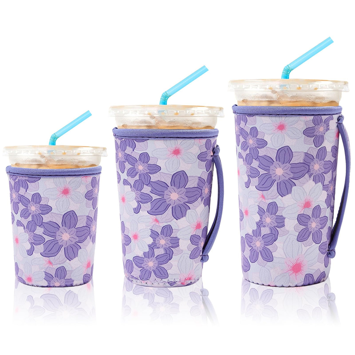 KJQJLY 3-pack sleeve on a 16-18 oz cup reduces waste and condensation.