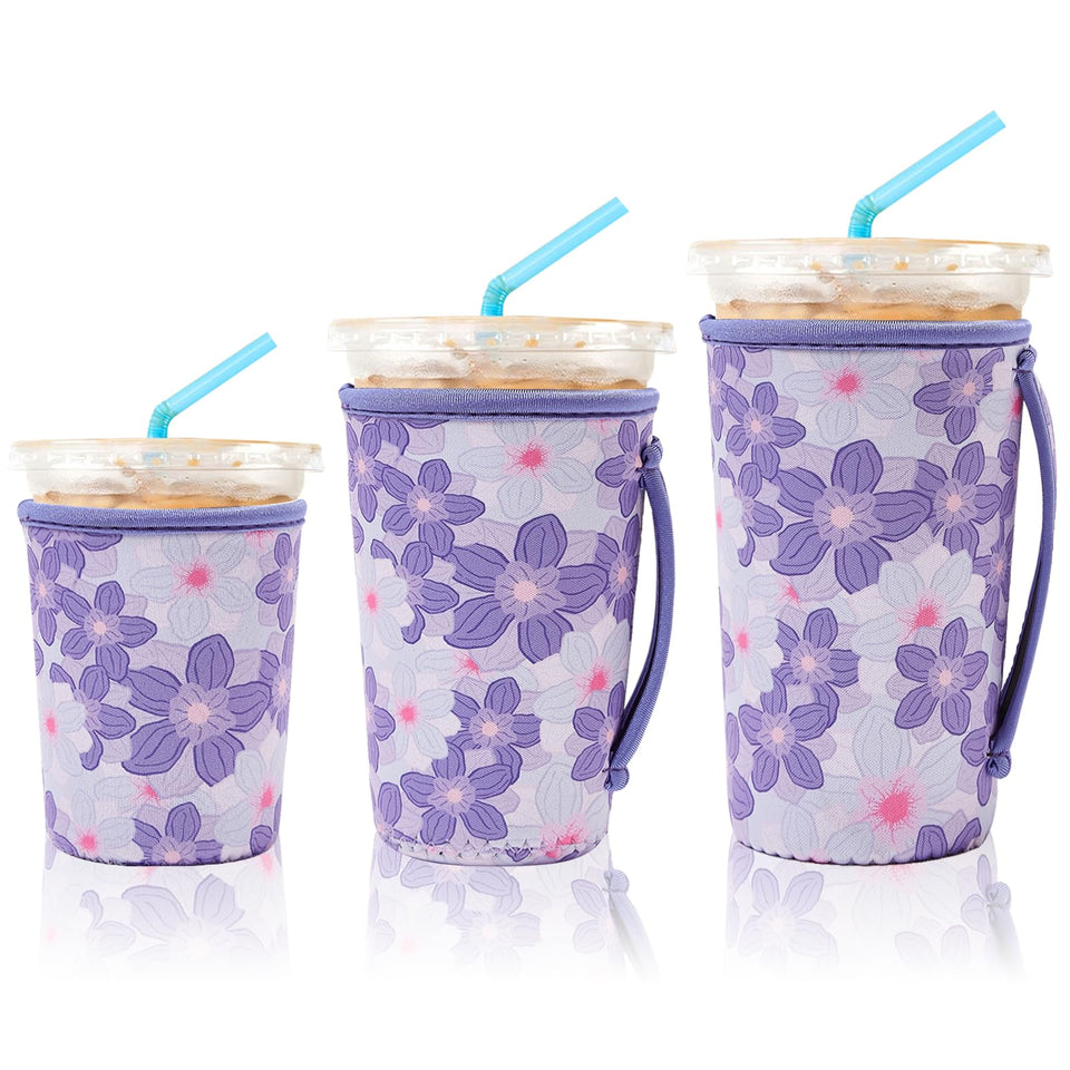 KJQJLY 3-pack sleeve on a 16-18 oz cup reduces waste and condensation.