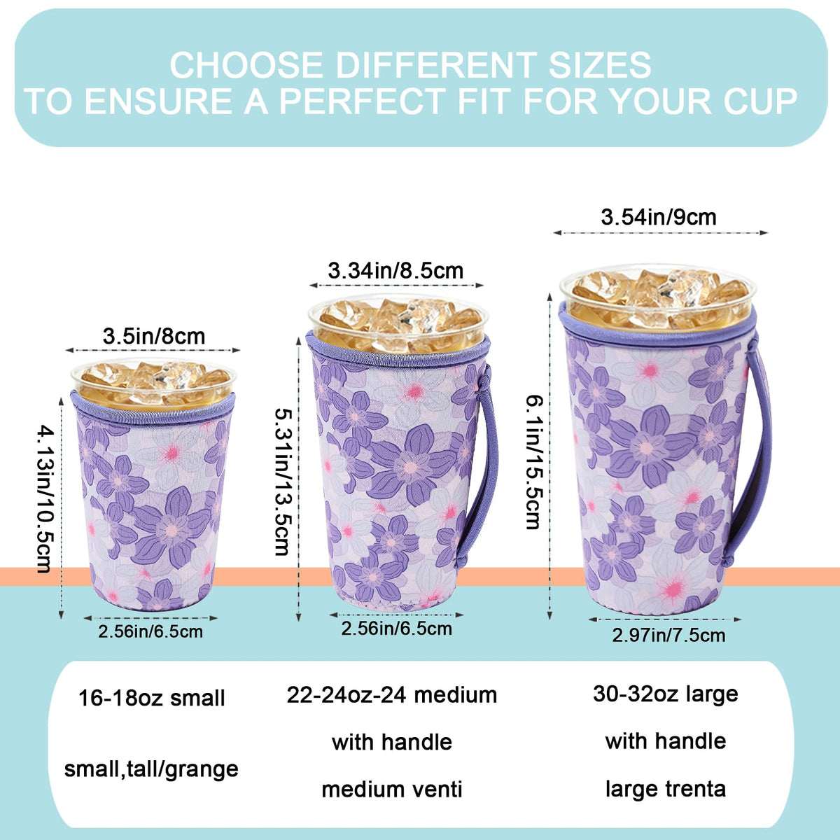 KJQJLY 3-pack sleeve on a 22-24 oz cup provides secure grip.