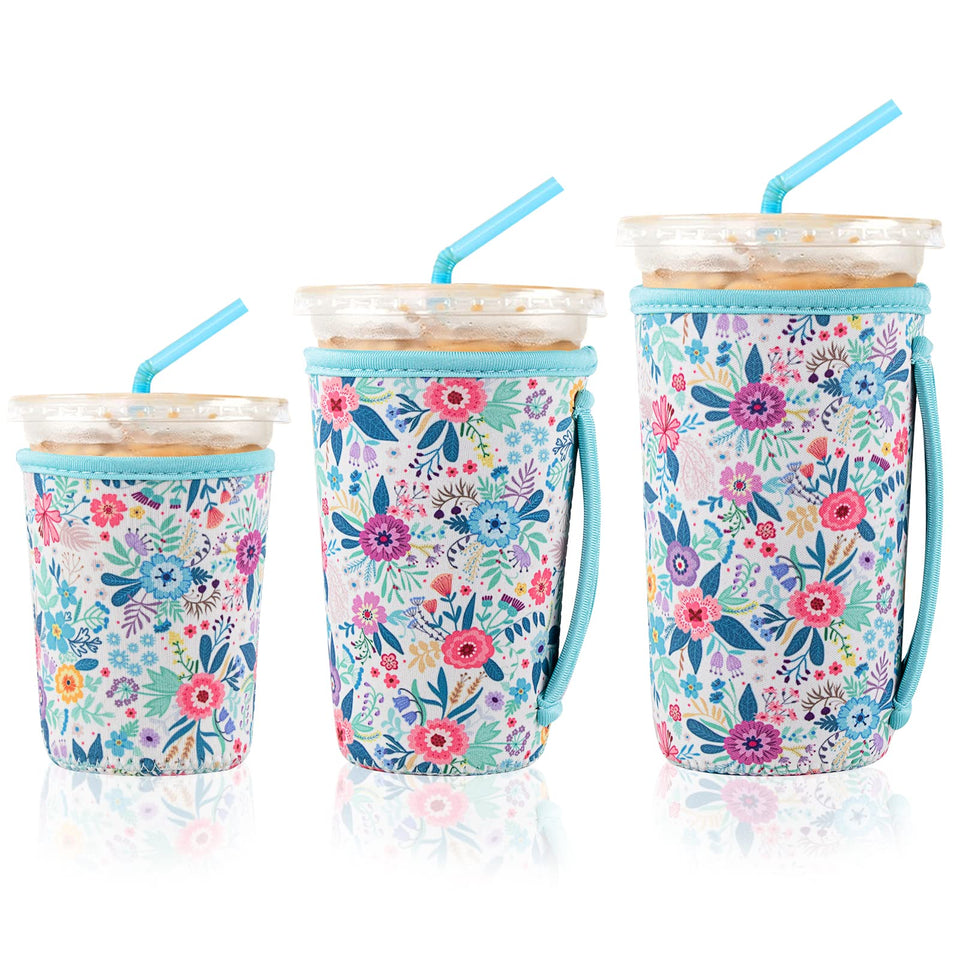 KJQJLY 3 Pack reusable iced coffee sleeves on cup reduces condensation and spills
