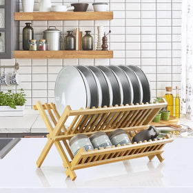 KKTONER bamboo dish drying rack 2-tier setup keeps dishes organized and accessible