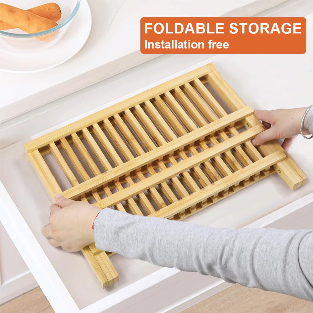 KKTONER bamboo rack folded size suitable for small kitchens
