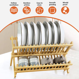 KKTONER bamboo dish drying rack durable natural bamboo resists odors