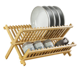 KKTONER bamboo dish drying rack folded compactly for space-saving storage