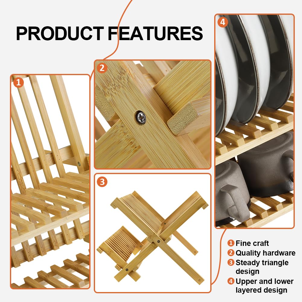 KKTONER bamboo lower tier fits bowls and cups for easy drying
