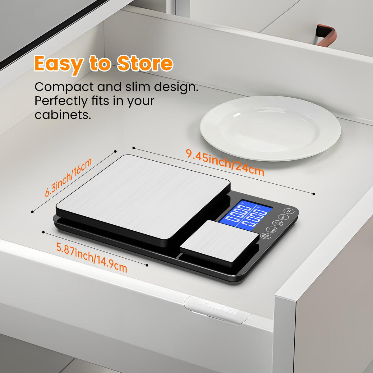 KKZ slim flat design stores compactly beside bowls.