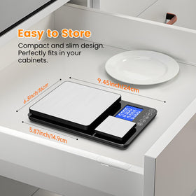 KKZ slim flat design stores compactly beside bowls.
