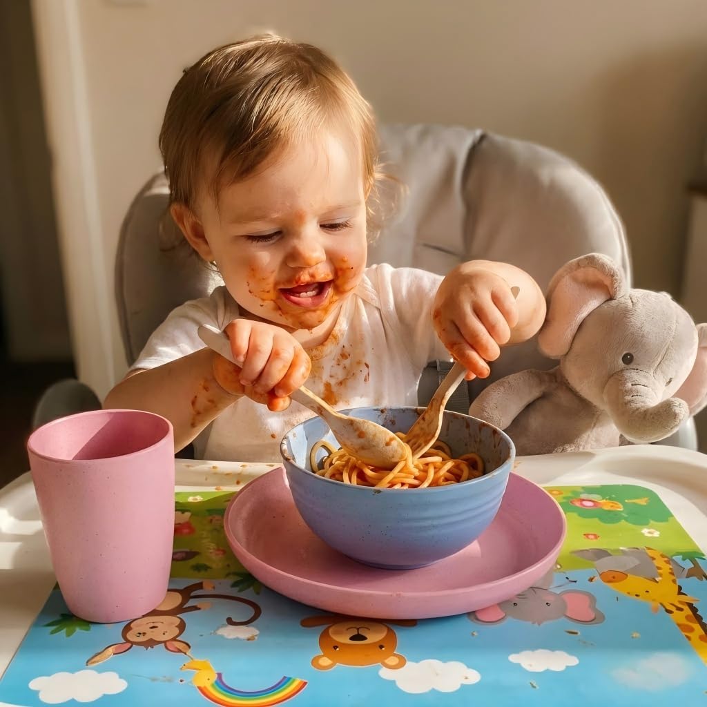 KL Kaloo wheat straw bowls pink, durable for kids' snacks