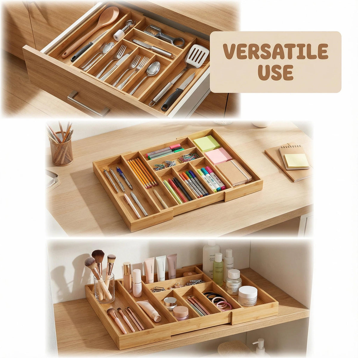 Klabelle bamboo drawer organizer expandable adapts to 6-8 slots