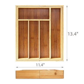 Multi-use bamboo tray storing kitchenware and small office supplies