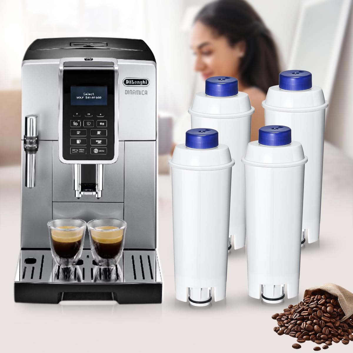 Klamol spare cartridges shown for easy installation in DeLonghi machines.