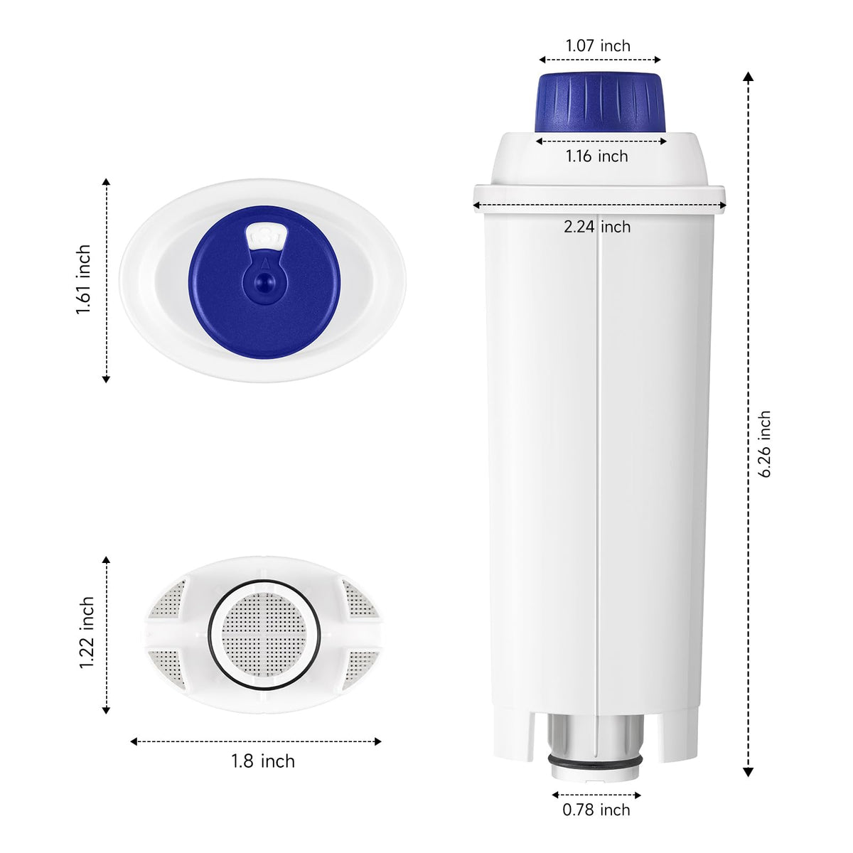Klamol water filter close-up reveals activated carbon core for cleaner taste.