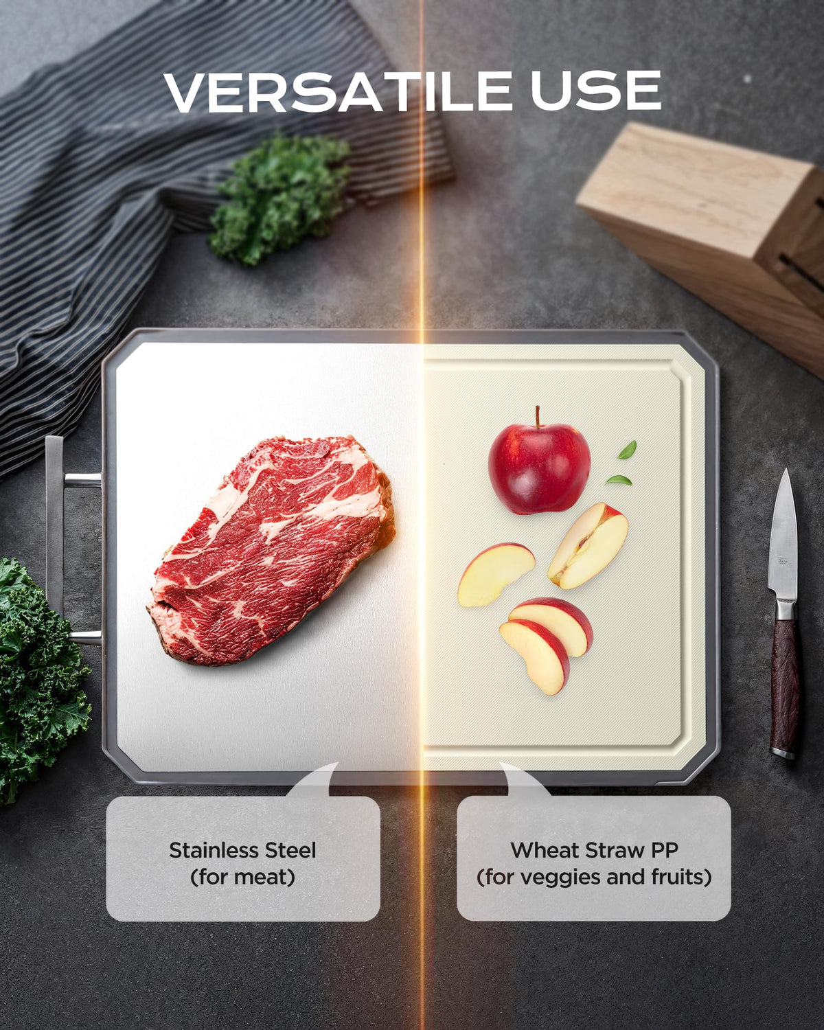 KLAPOLA extra-large cutting board dual handles for secure grip during prep