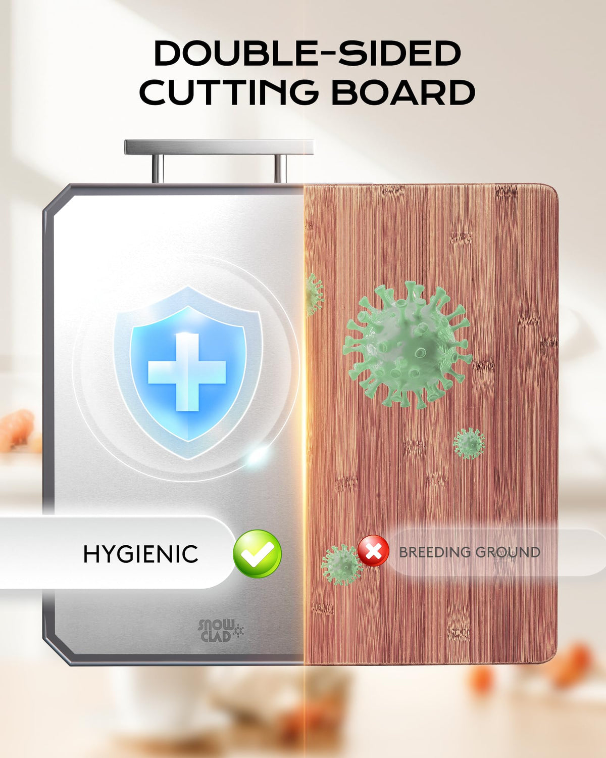 KLAPOLA extra-large cutting board front view shows sturdy construction for heavy use