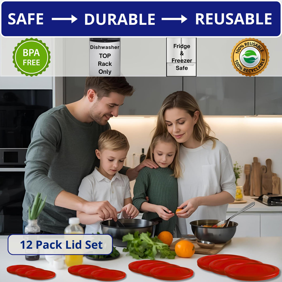 Klare Ware red 4-cup lid for round bowls with durable, non-stick surface.