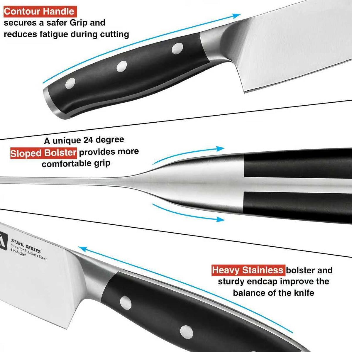 Klaus Meyer 8in chef knife ready for precise slicing and dicing