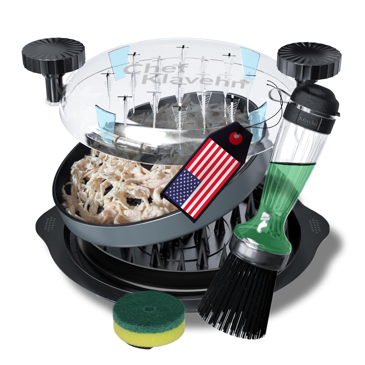 KLAVEHN chicken shredder with detachable plate for mess-free transfer