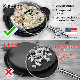 KLAVEHN shredder transfer plate enables quick, clean transfer to dish