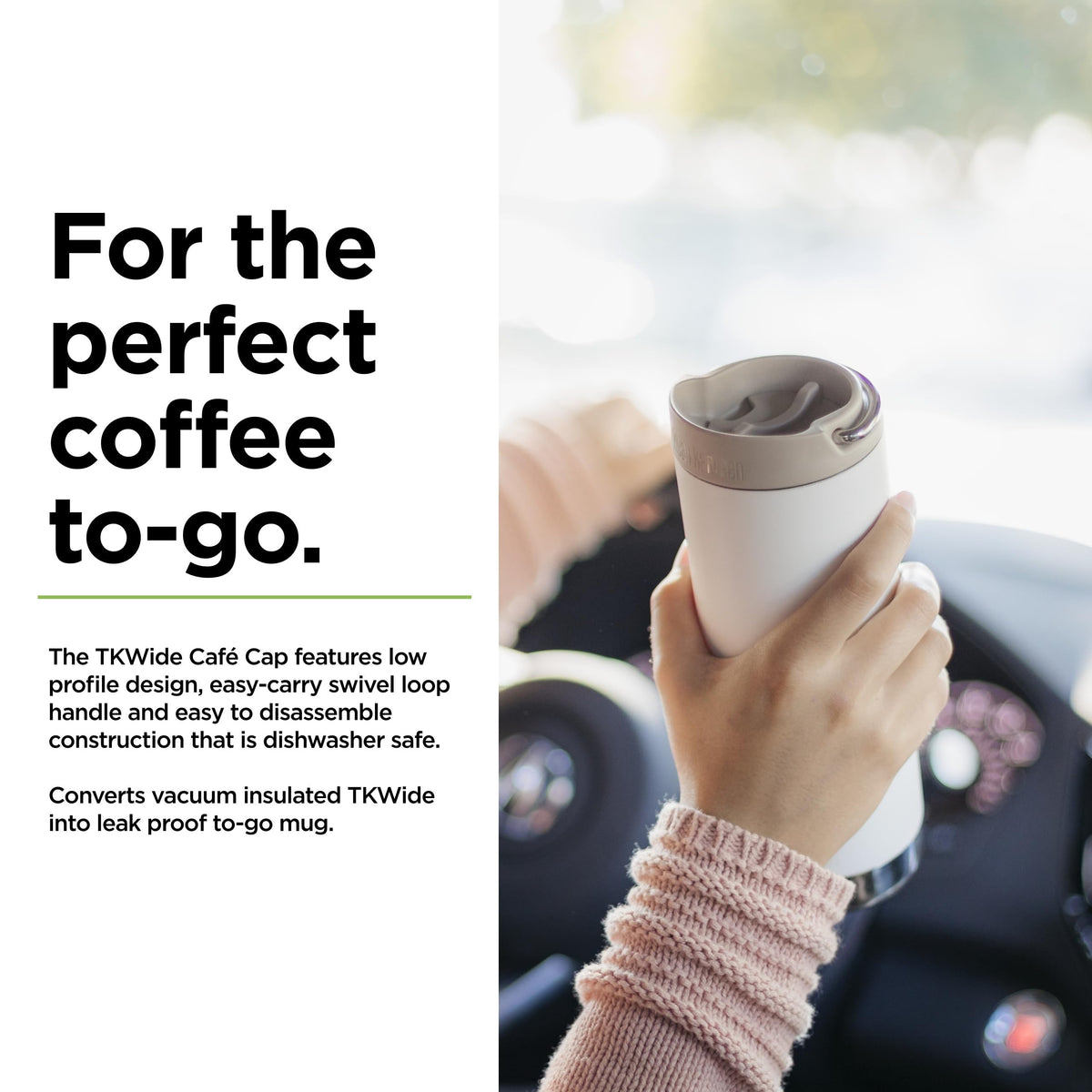 Klean Kanteen TKWide Café Cap BPA-free components for safe use.