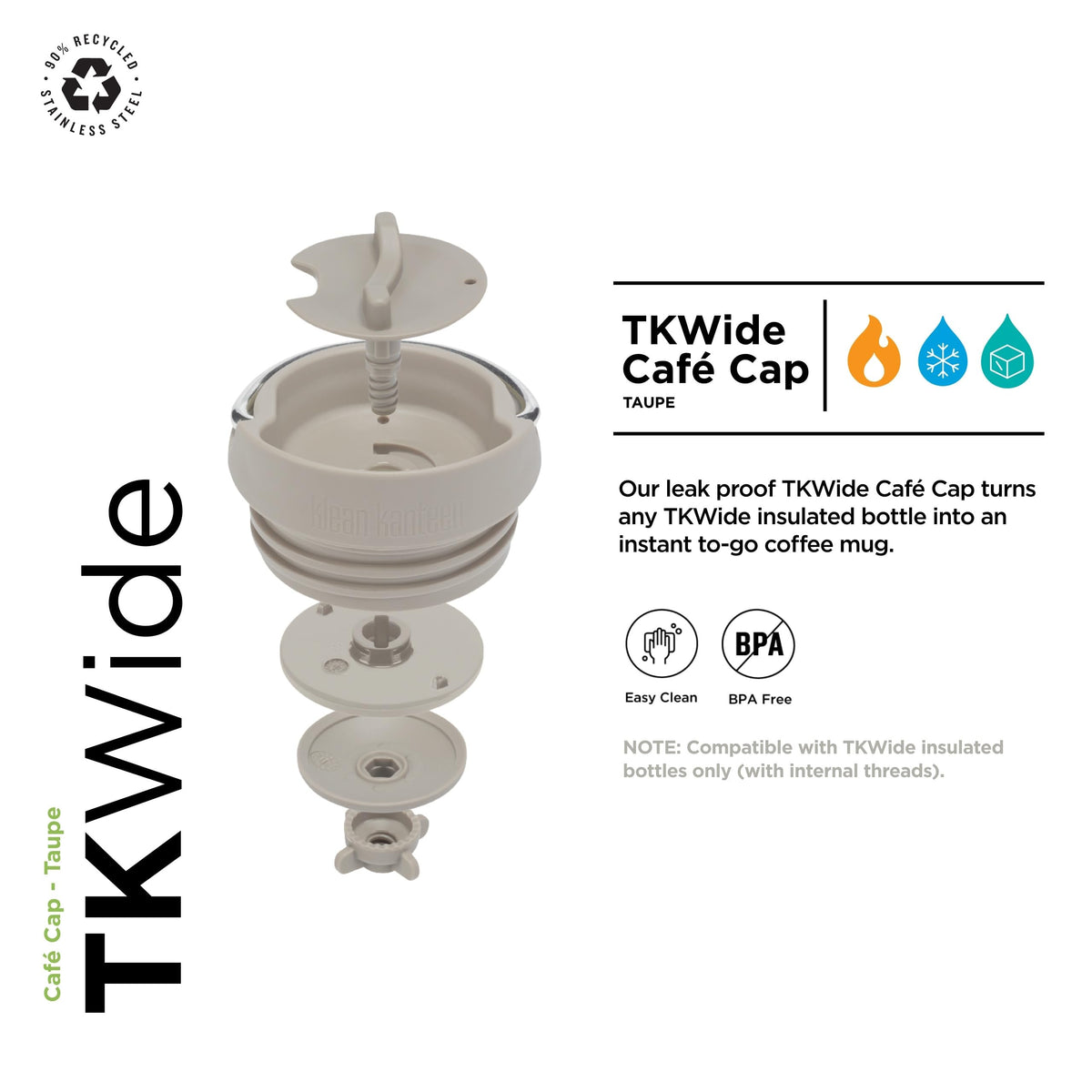 Klean Kanteen TKWide Café Cap swivel loop in use for secure portability.