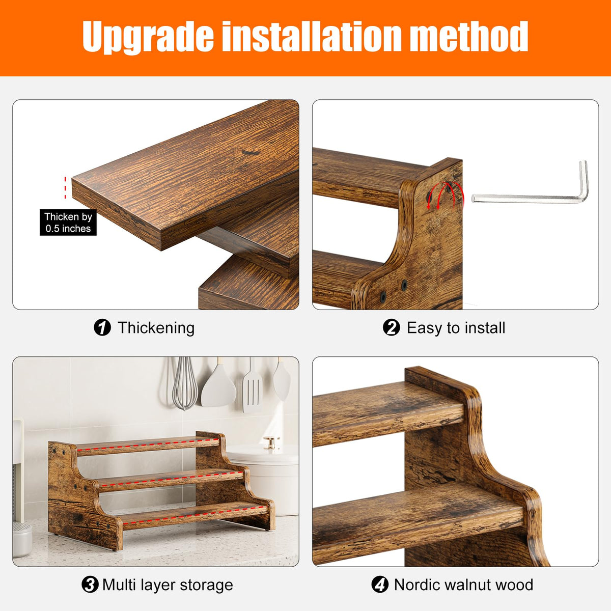 KLM compact 13.8-inch shelf fits neatly on countertops and shelves.