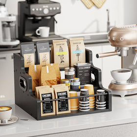 KLM coffee syrup rack organizer stores flavor syrups neatly for quick drink prep.