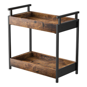 KLM Countertop Coffee Station Organizer, two-tier wooden shelf on a kitchen counter for tidy essentials