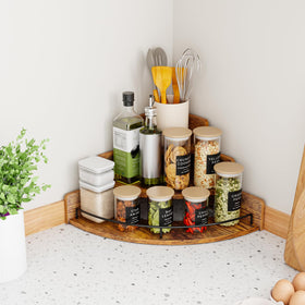 KLM Space-saving corner design in brown fits tight counters without crowding