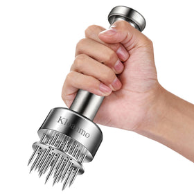 Kloahmo stainless steel meat tenderizer with 21 needles improves marinade absorption.
