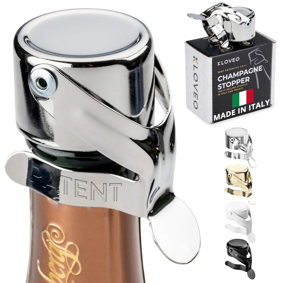 KLOVEO champagne stopper with seal keeps fizz longer for celebrations.