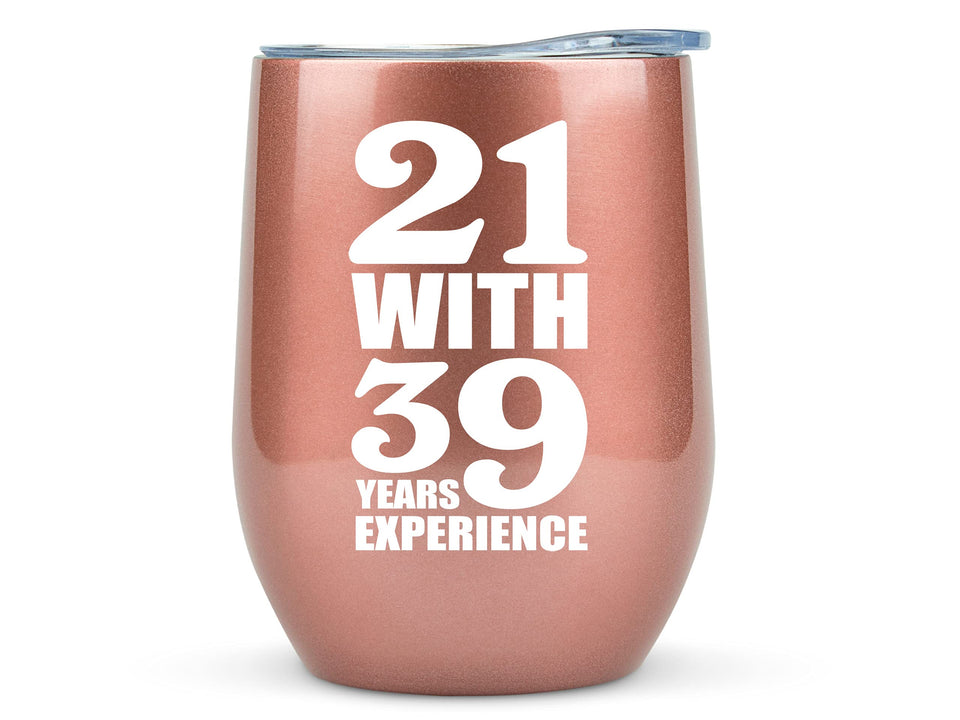 KLUBI 60th birthday wine tumbler with lid keeps beverages at the right temperature.