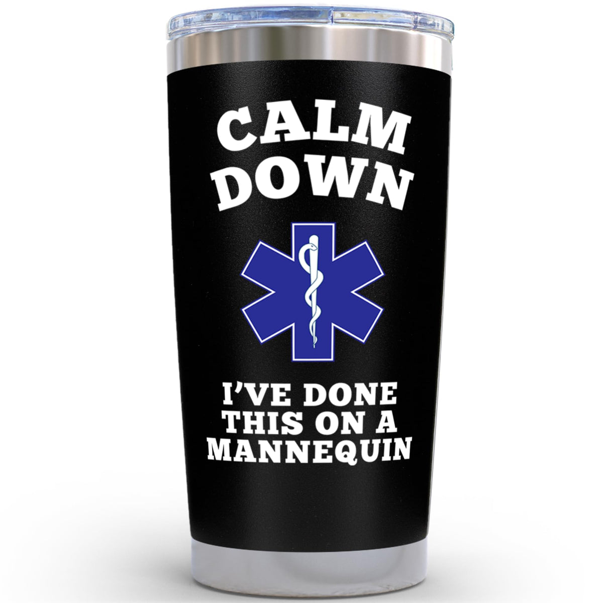 KLUBI Calm Down mannequin tumbler 20oz keeps drinks at the right temperature during long shifts.