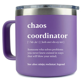 KLUBI Chaos Coordinator 14oz purple tumbler keeps drinks hot or cold.