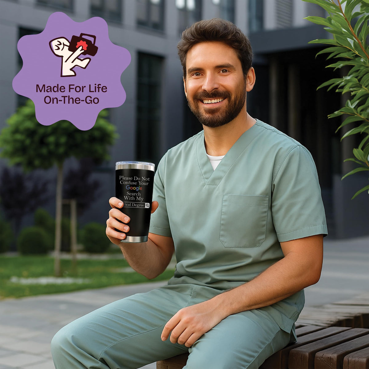 KLUBI doctor gifts mug closeup highlighting durable stainless steel finish
