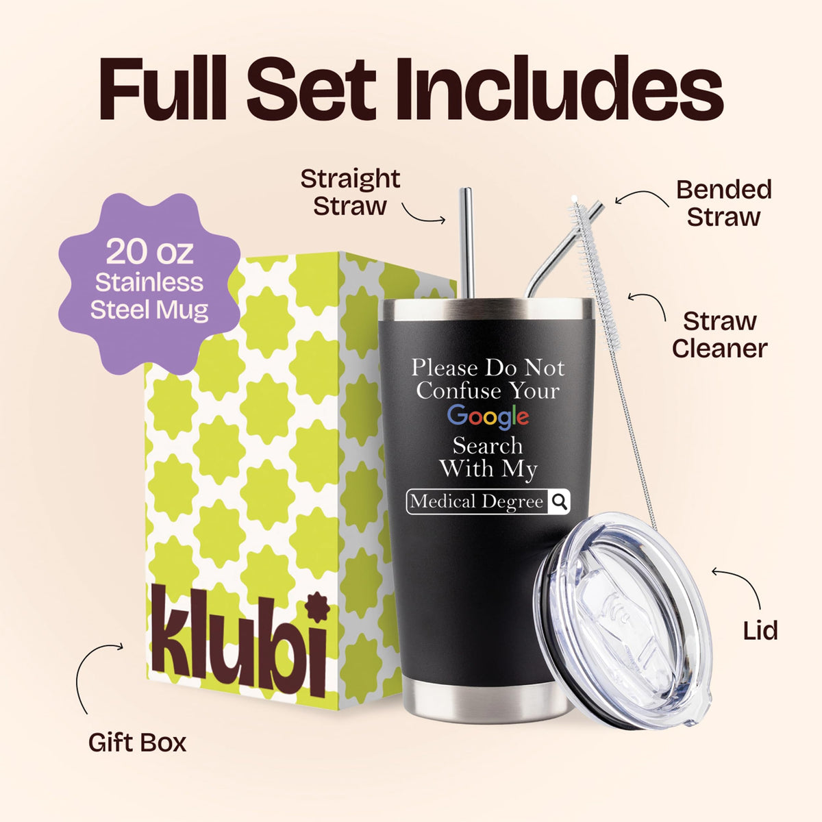 KLUBI doctor gifts tumbler 20oz with leak-resistant lid