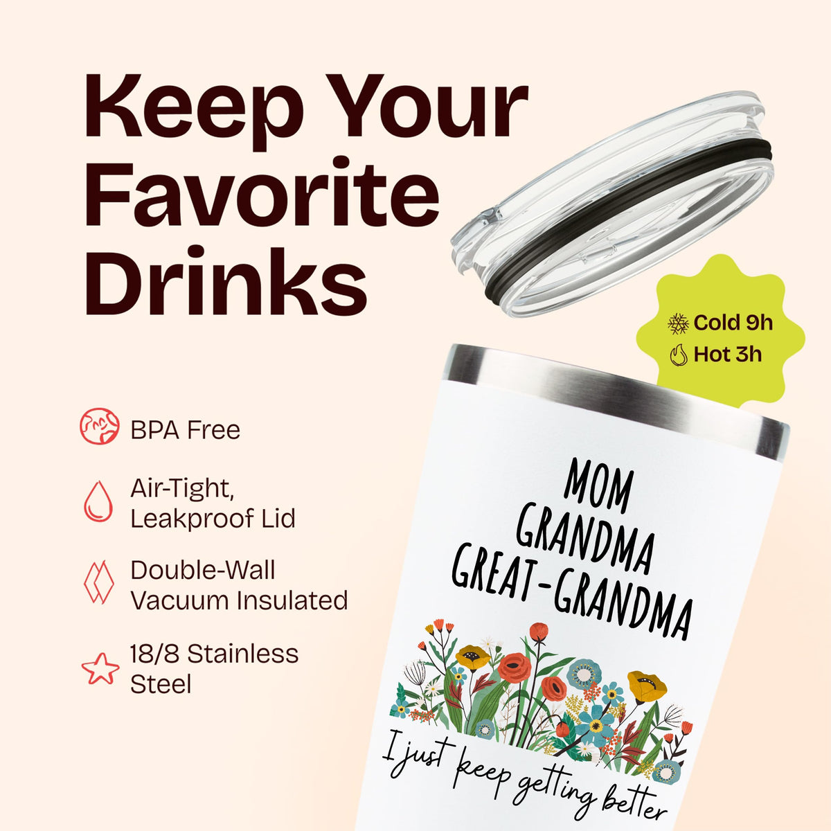 KLUBI travel-friendly tumbler fits most cup holders for on-the-go beverages.