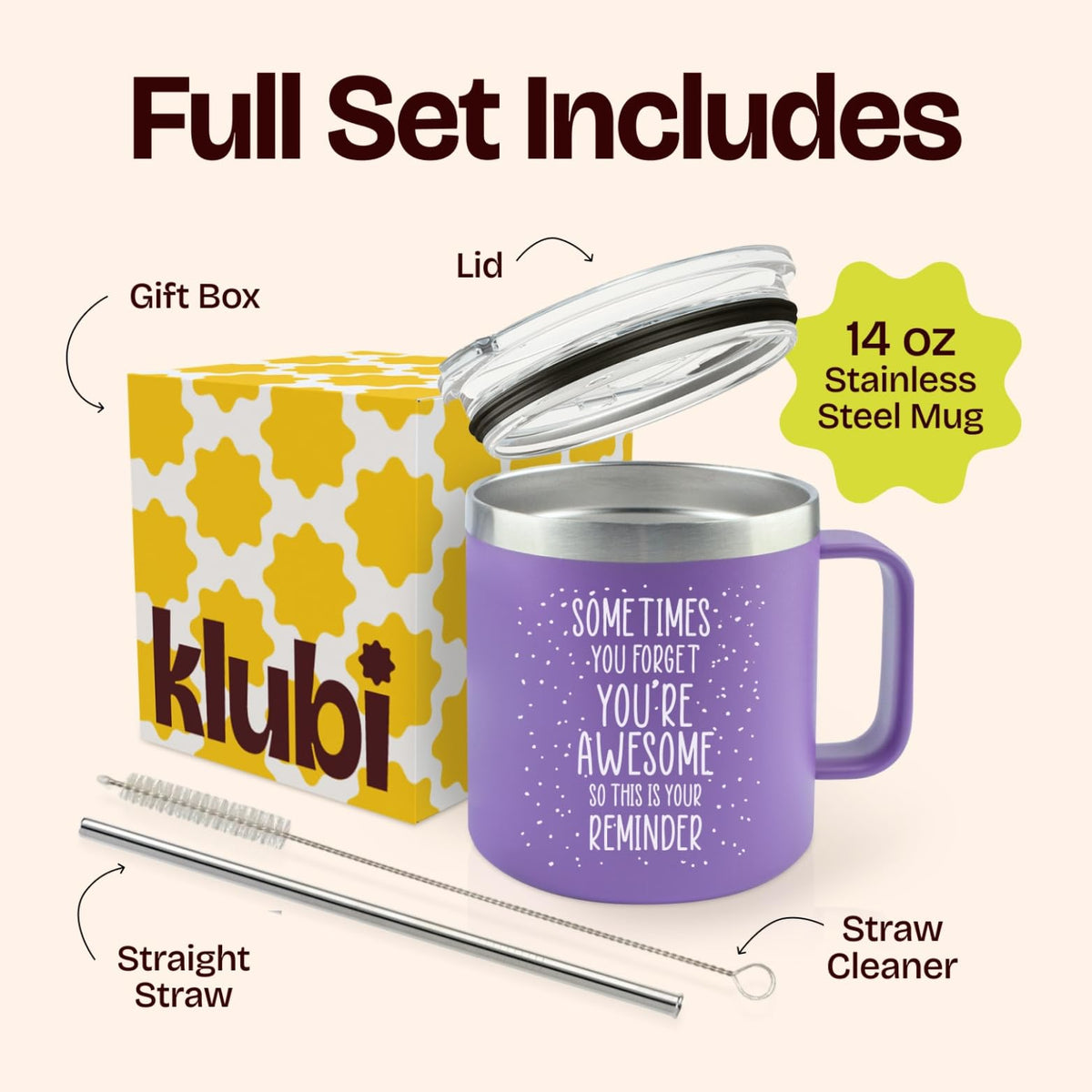 KLUBI Mothers Day gift for mom shows leak resistant lid and practical design