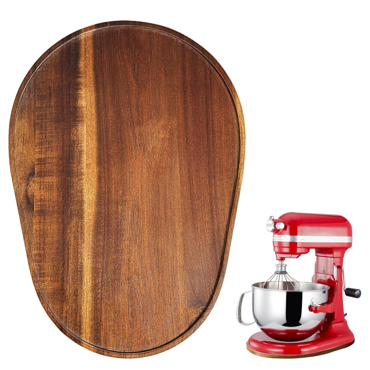 Klxuyuo Acacia wood mixer slider mat on countertop for easy positioning