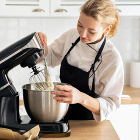 Klxuyuo Acacia Wood Mixer Slider Mat protecting countertops during moves