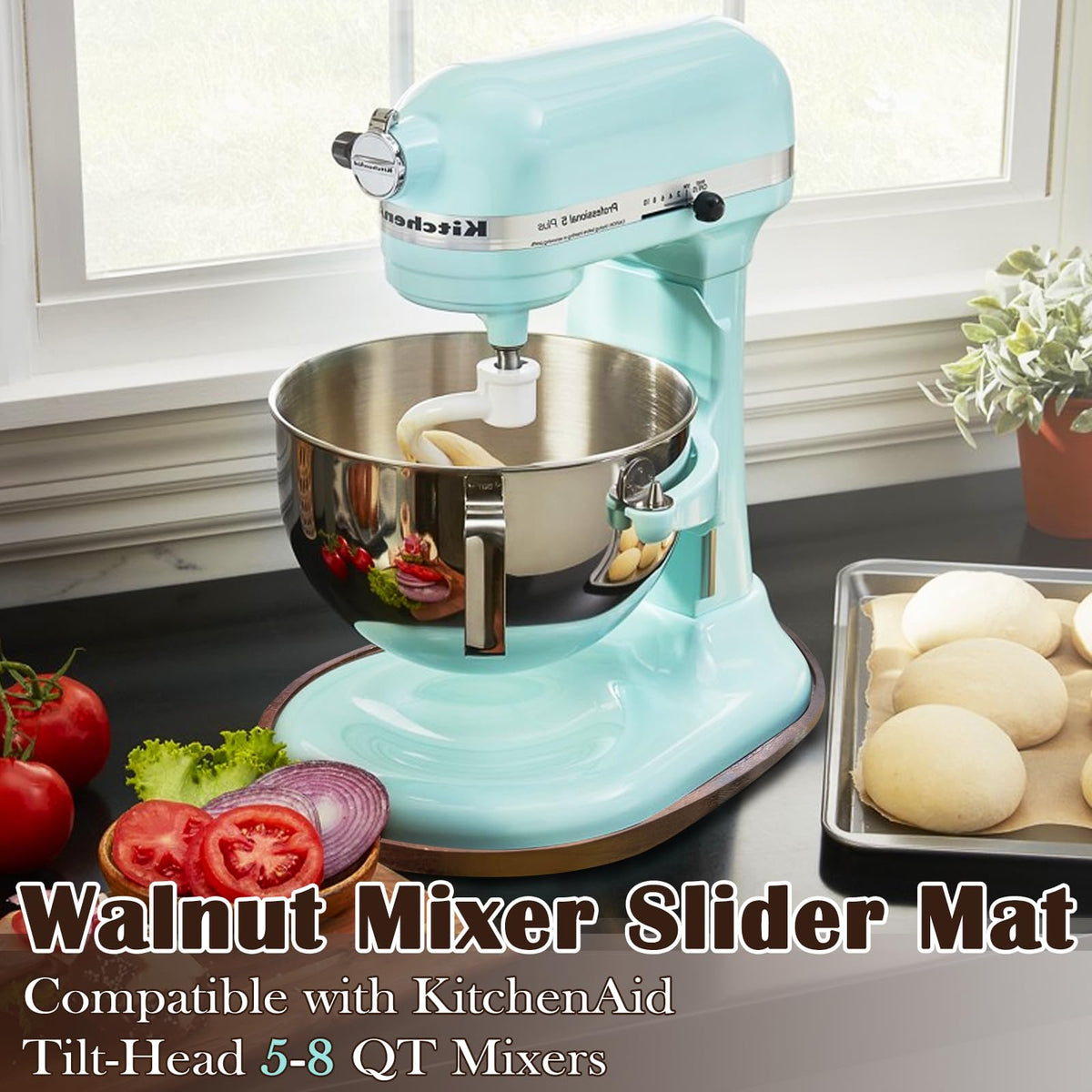 Klxuyuo natural walnut wood grain adds warmth while supporting full-size stand mixers.