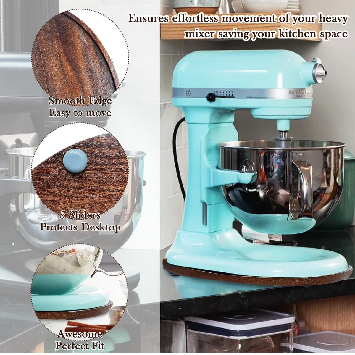 Klxuyuo scratch-resistant mixer mat protects countertops during bold mixing sessions.