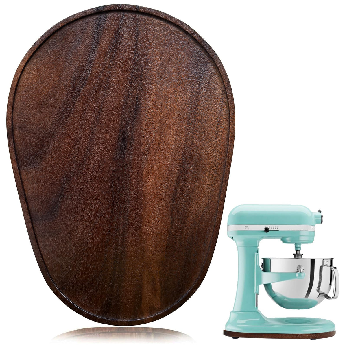 Klxuyuo walnut wood mixer slider mat with natural grain for protected counters and smooth glides.