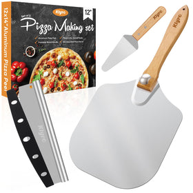KLYRO pizza peel with aluminum plate slides easily under pies for safe transfer.