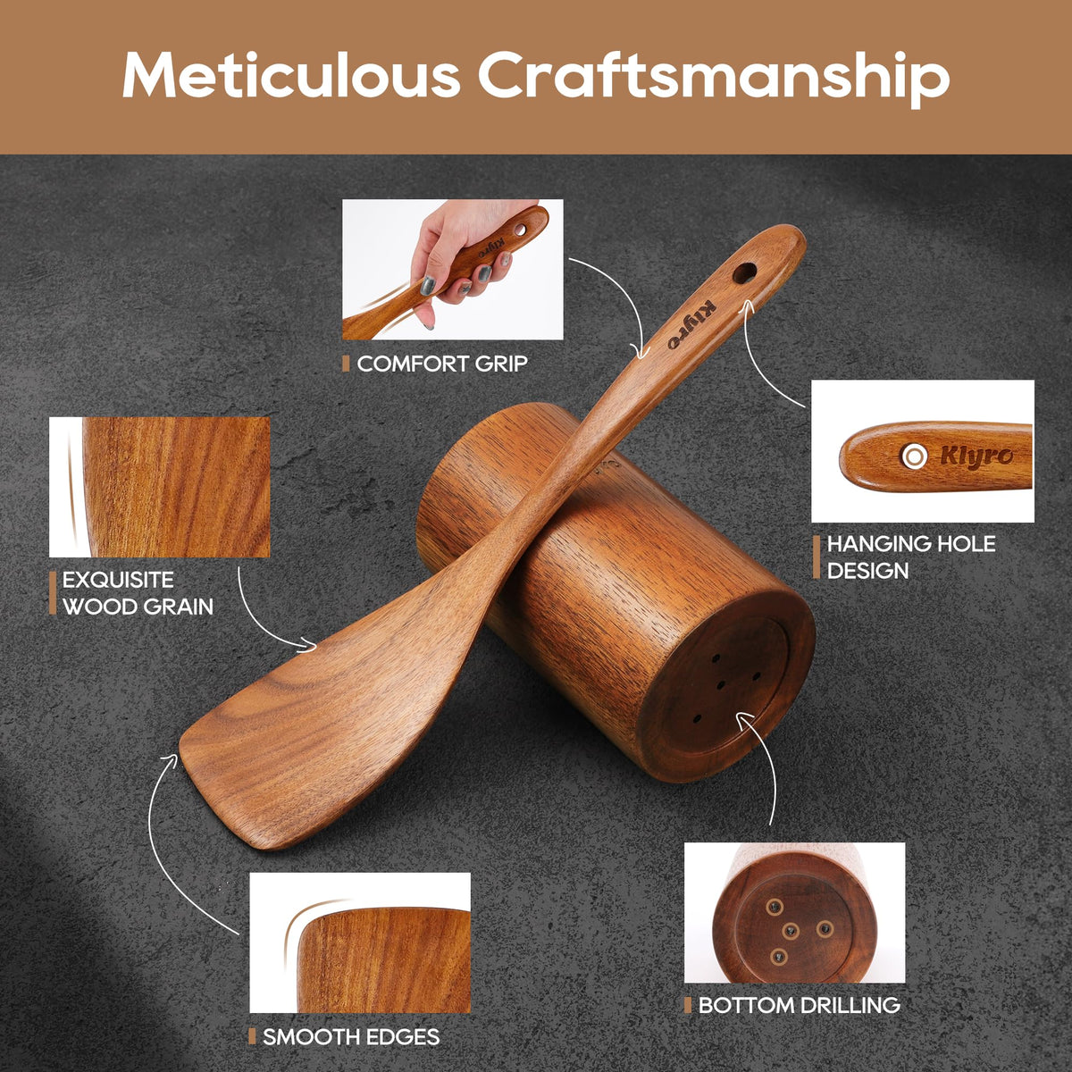 KLYRO wooden spaghetti spoon for saucy pasta dishes