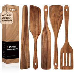 KLYRO teak spatula set main view shows natural grain and durable construction
