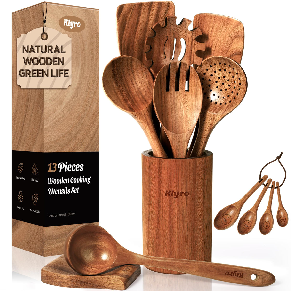 KLYRO wooden spoons for cooking in use, smooth and non-scratch for nonstick pots
