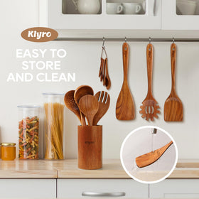 KLYRO wooden strainer spoon for draining sauces