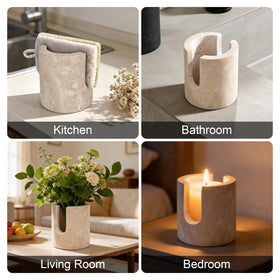 KLYROVA travertine sponge holder gift-ready presentation for new home.