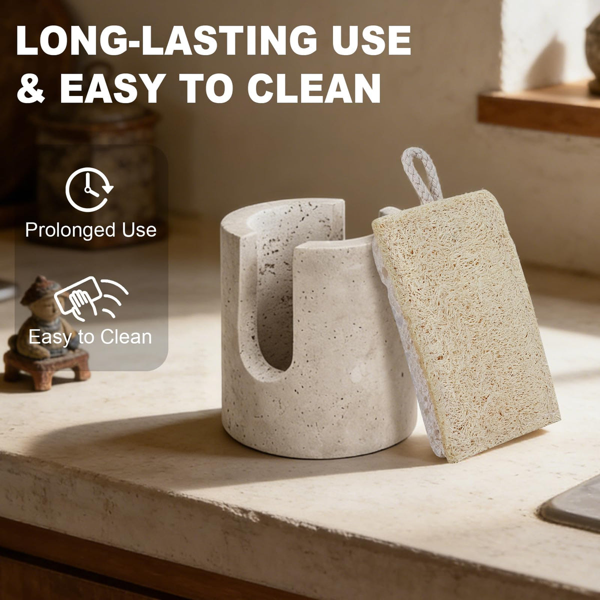 KLYROVA plant-based kitchen sponge with wood pulp, gentle on hands.