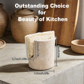 KLYROVA travertine sponge holder fast-drying surface keeps counters dry.